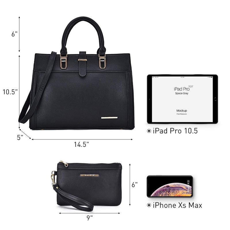 DASEIN Women's Handbag Flap-over Belt Shoulder Bag Top Handle Tote Satchel Purse Work Bag w/Matching Wristlet (Black) - Image 4